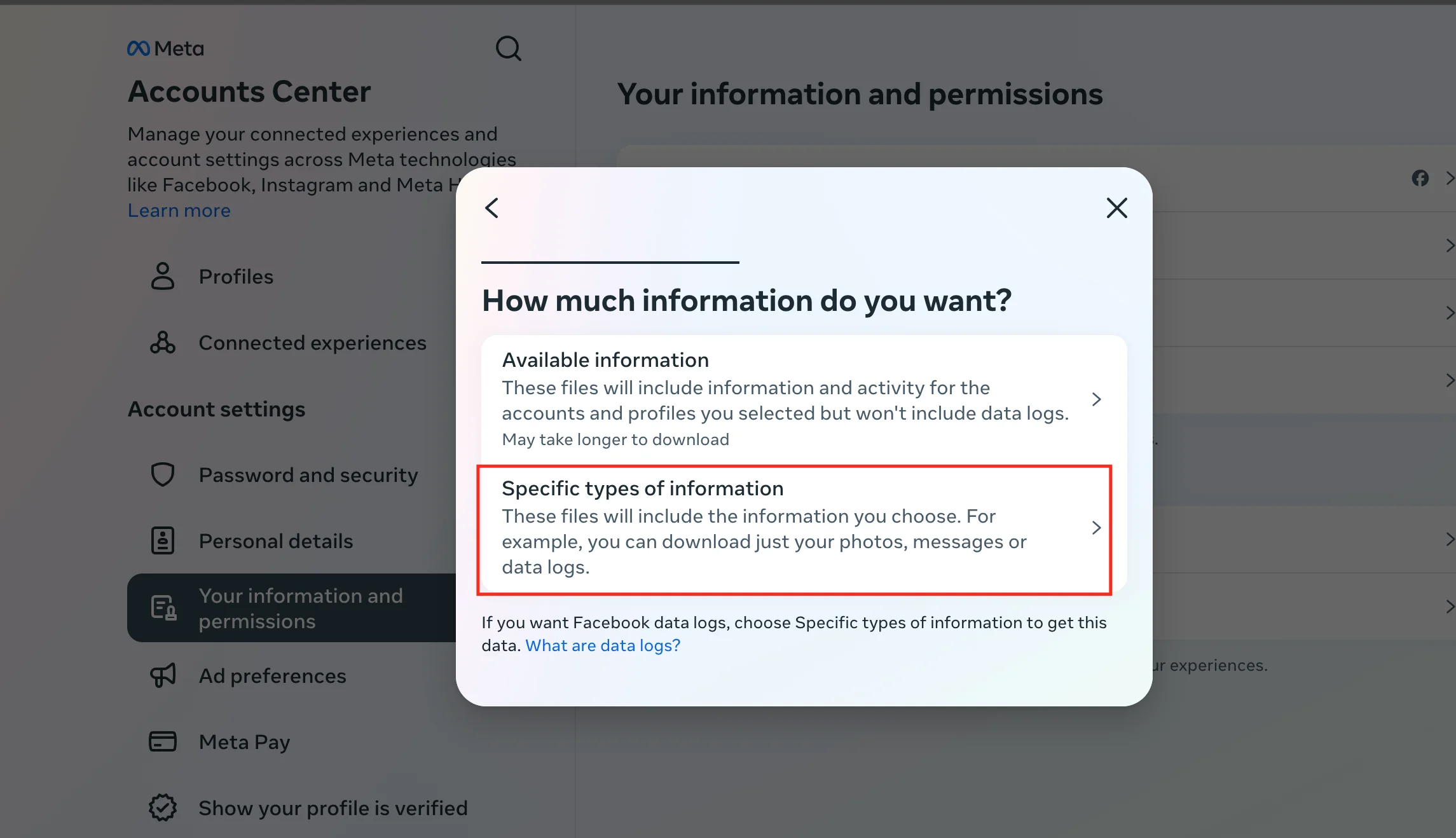 Step 3 - Select Specific types of information